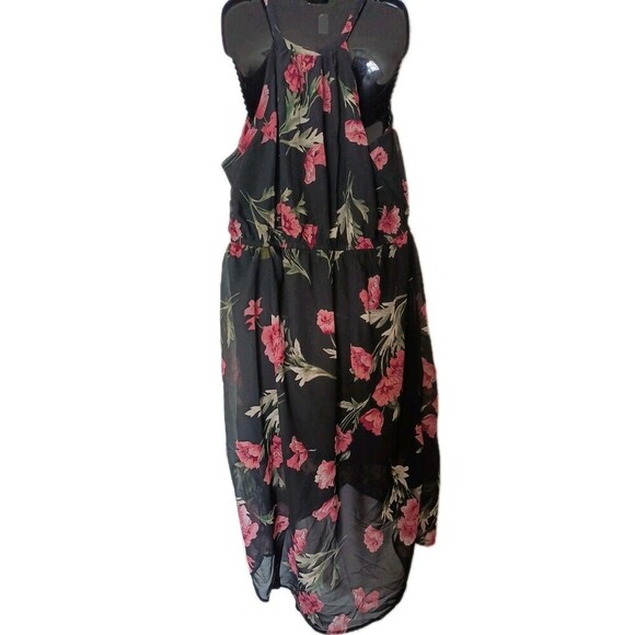 Hint of Blush Tulip Wrap Dress Size 2X Black Floral Ruffle Midi Bloomcore - Picture 2 of 7